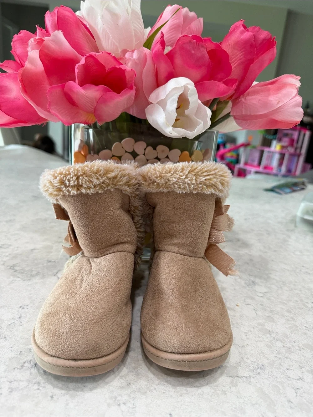 Kids Faux Fur Lined Ankle Boots - Tan